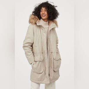 H&M Parka Faux Fur Hooded Y2K Jacket in Tan S